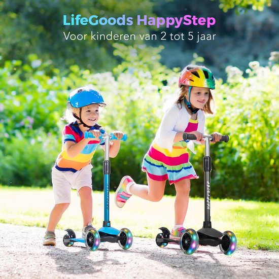 LifeGoods Kinderstep - Step 2-5 Jaar - 3 Lichtgevende LED Wielen - Hoogte Verstelbaar - Jongens/Meisjes - Zwart