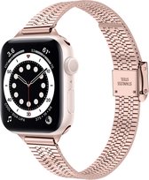 Bracelet Apple Watch Compatible - By Qubix - Bracelet slim fit en acier inoxydable - Or rose - Convient pour Apple Watch 42mm / 44mm / 45mm - pour Apple Watch Series 1/2/3/4/5/6/7/SE