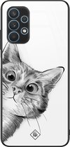 Casimoda® hoesje - Geschikt voor Samsung Galaxy A32 5G - Peekaboo - Luxe Hard Case Zwart - Backcover telefoonhoesje - Wit