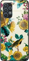 Casimoda® hoesje - Geschikt voor Samsung Galaxy A32 4G - Zonnebloemen / Bloemen - Luxe Hard Case Zwart - Backcover telefoonhoesje - Geel