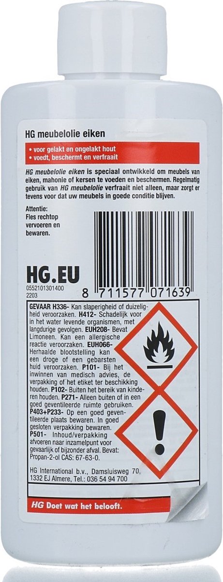 HG meubelolie eiken - 125ml - voor gelakt en ongelakt hout - voor eiken,  mahonie en kersen | bol.com