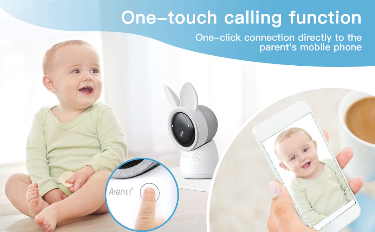 ARENTI Babymonitor: 1080P camera, 5 inch scherm, nachtzicht, PTZ, one-touch oproep, VOX, gevarenzones, bewegingsdetectie, muziek. Ondersteunt aangepaste gebieden, ideaal voor babyverzorging