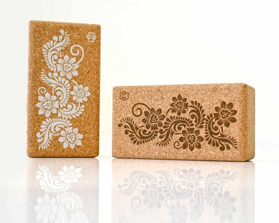 Love Generation - Eco Yogablok Kurk - Flowers - Wit van Love Generation — afbeelding 4