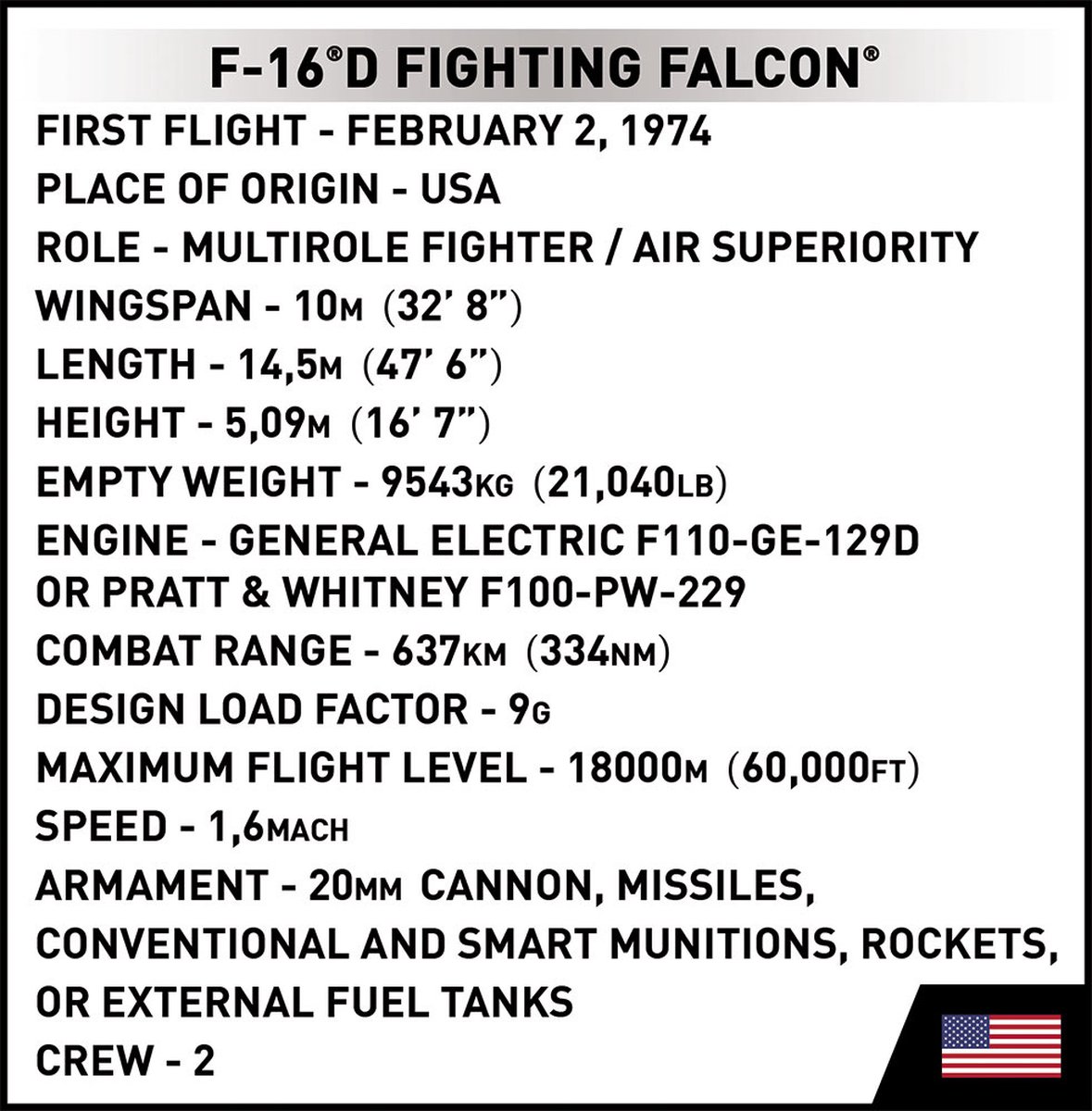 Autres jeux de construction Cobi 5815 - Avion de Chasse F-16 D