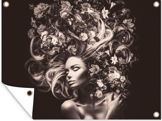 Affiche jardin - Toile jardin - Posters de jardin extérieur - Fleurs - Femme - Nature - 120x90 cm - Jardin