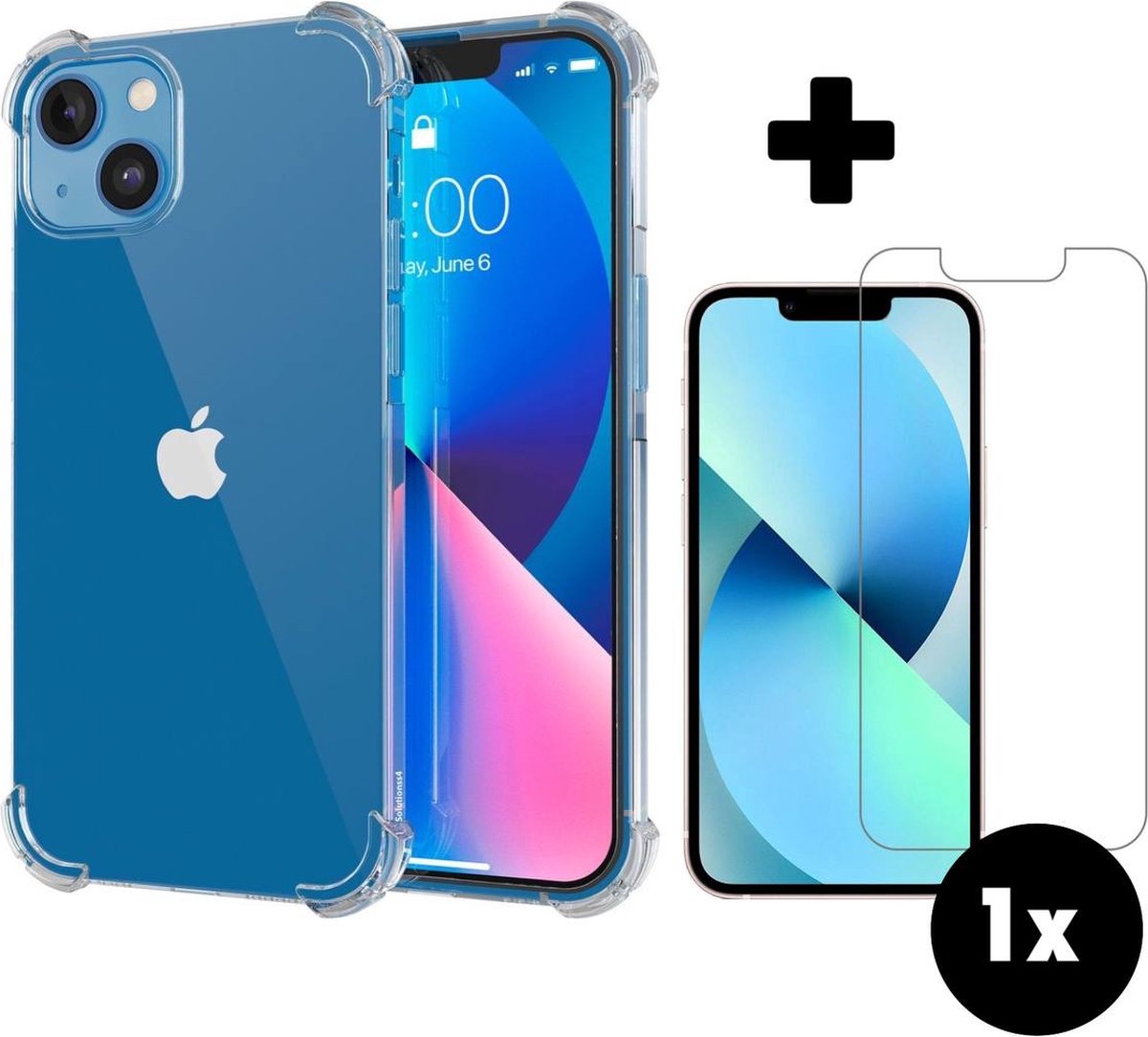iPhone 13 Mini Hoesje Siliconen Shock Proof Case Transparant Met Screenprotector - iPhone 13 Mini Hoes Extra Stevig Hoesje Cover Met Screenprotector
