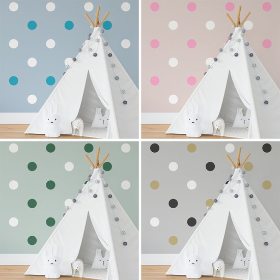 Little Deco Set van 120 muurstickers punten voor kinderkamer, muurtattoo voor babykamer, cirkels, mintgroen, bruin, muurstickers, stippen, pastel decoratie DL895-2