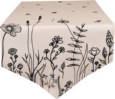 Clayre & Eef Tafelloper 50x160 cm Beige Zwart Katoen Bloemen Tafelkleed