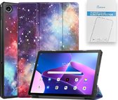 Tablet Hoes & Screenprotector geschikt voor Lenovo Tab M10 Plus (3e gen) tablet hoes en screenprotector - 2 in 1 cover - 10.6 inch - Tri-Fold Book Case - Galaxy