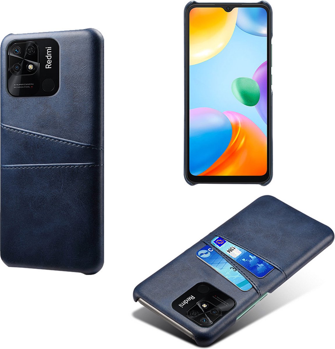 Backcover met Opbergvakjes + PMMA Screenprotector voor Xiaomi Redmi 10C _ Blauw