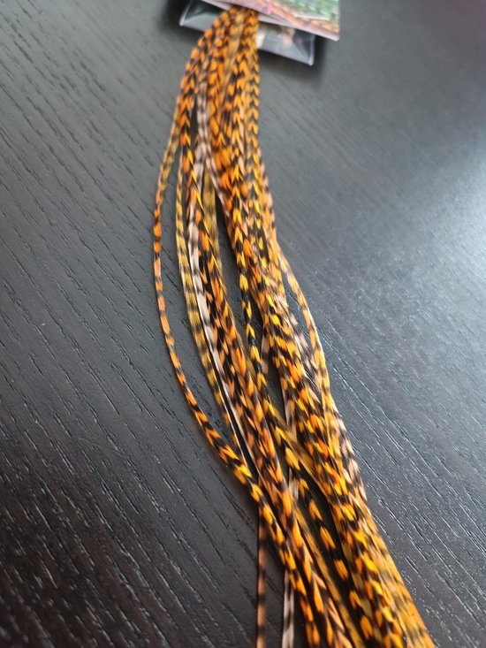 1 set van 20 feather extensions XL 23cm t/m 32cm Grizzly Oranje bol