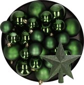 Kerstversiering kunststof kerstballen met piek donkergroen 6-8-10 cm pakket van 45x stuks - Kerstboomversiering