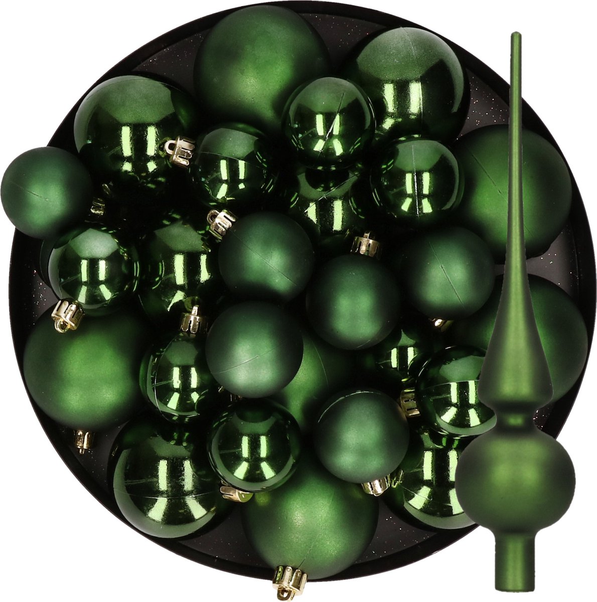 Kerstversiering kunststof kerstballen met glazen piek donkergroen 6-8-10 cm pakket van 45x stuks - Kerstboomversiering