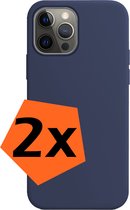 Hoesje Geschikt voor iPhone 14 Pro Max Hoesje Siliconen Cover Case - Hoes Geschikt voor iPhone 14 Pro Max Hoes Back Case - 2-PACK - Donkerblauw