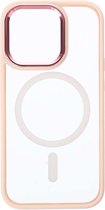 Shop4 - iPhone 14 Pro Hoesje - Luxe Bumper Back Case met Magneetfunctie Metaal Roze
