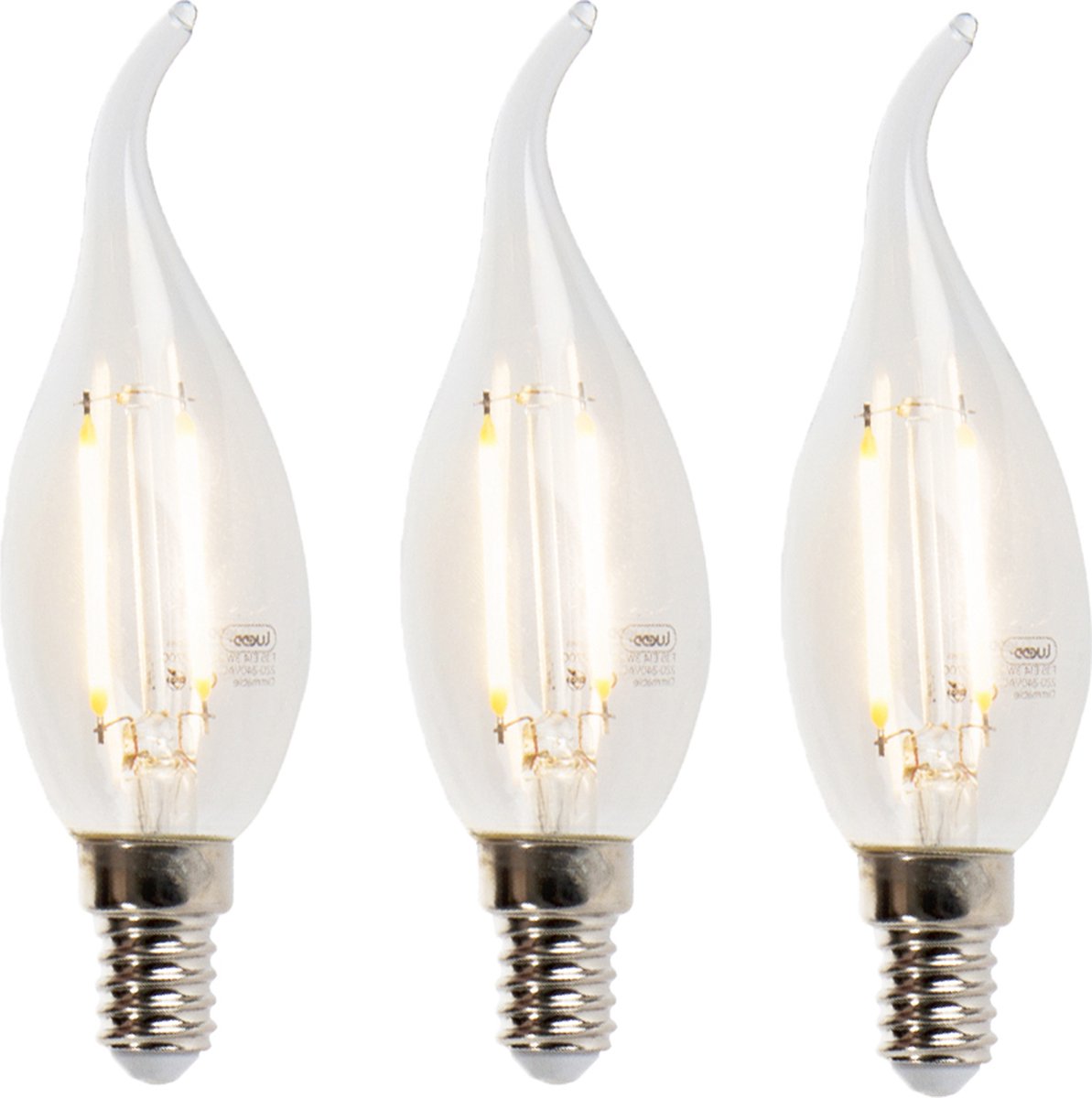 LUEDD Set van 3 LED filament kaarslamp E14 3W 2700K 250lm F35 dimbaar helder