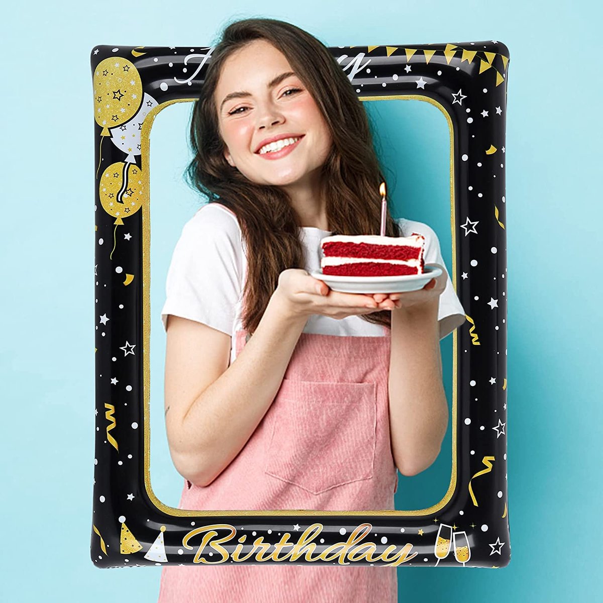 Verjaardag Opblaasbare Selfie Frame Verjaardag Foto Booth Props Giant Zwart en Goud...