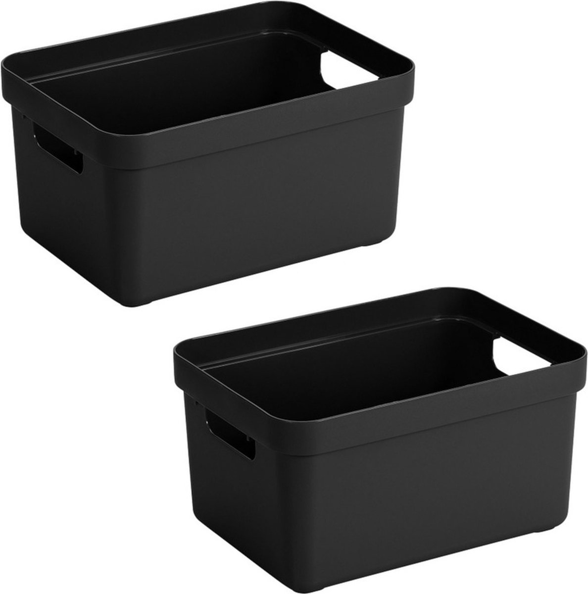Sunware Opbergbox Sigma - Set van 12x stuks - kunststof - zwart - 13 liter - Opbergbakken/opbergers - 35 x 25 x 18 cm
