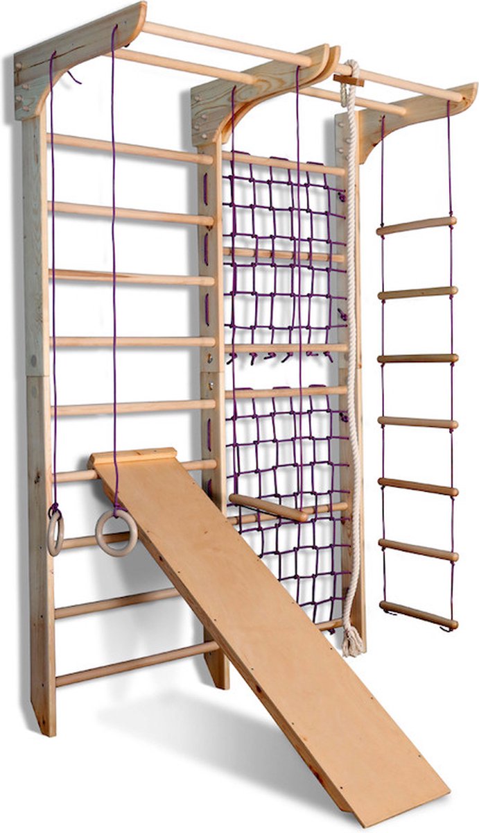 Klimspeel Wereld - Klimrek Gladiator 2 met Touwset en Glijbaan - Klimmuur Klimrek Klimnet voor kinderen - vernis — afbeelding 3