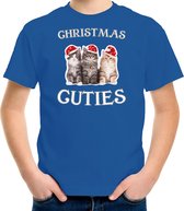 Kitten Kerstshirt / Kerst t-shirt Christmas cuties blauw voor kinderen - Kerstkleding / Christmas outfit 110/116