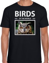 Dieren foto t-shirt Uil - zwart - heren - birds of the world - cadeau shirt Uilen liefhebber S