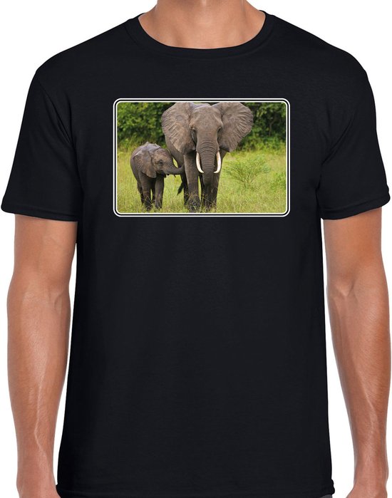 Dieren shirt met olifanten foto - zwart - voor heren - Afrikaanse dieren/ olifant cadeau t-shirt - kleding XXL