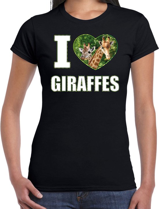 I love giraffes t-shirt met dieren foto van een giraf zwart voor dames - cadeau shirt giraffen liefhebber XS