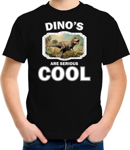 Dieren dinosaurussen t-shirt zwart kinderen - dinosaurs are serious cool shirt  jongens/ meisjes - cadeau shirt stoere t-rex dinosaurus/ dinosaurussen liefhebber - kinderkleding / kleding 110/116