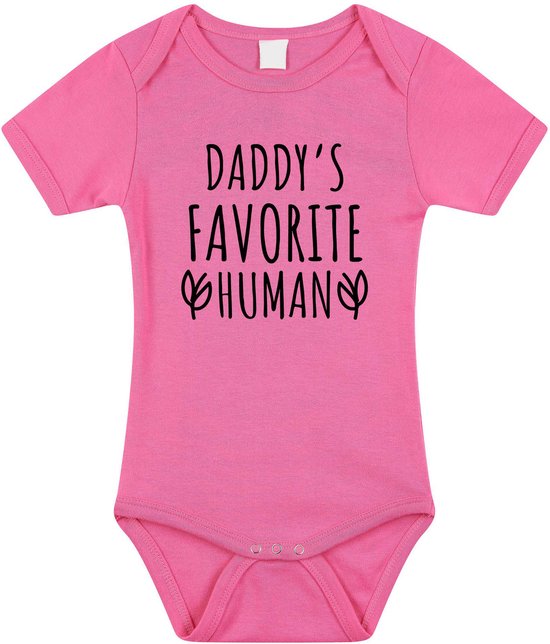 Foto: Daddys favourite human tekst baby rompertje roze meisjes kraamcadeau vaderdag babykleding 80