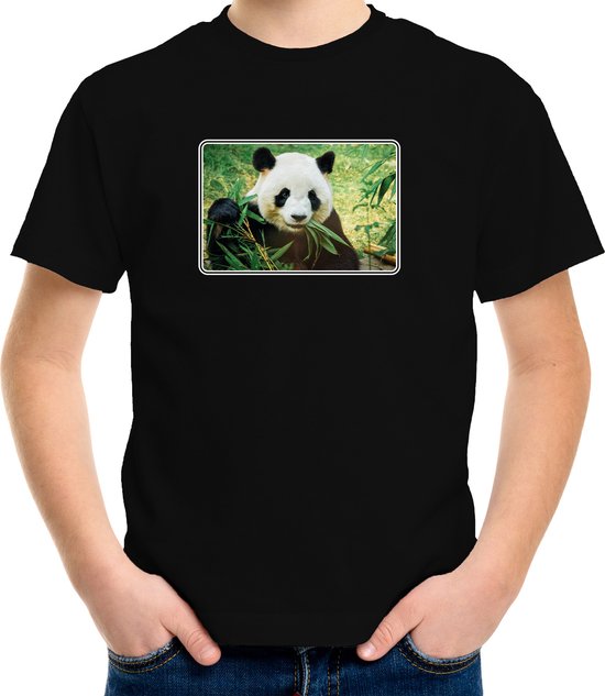 Dieren shirt met pandaberen foto - zwart - voor kinderen - natuur / panda cadeau t-shirt 146/152