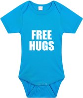Free hugs tekst baby rompertje blauw jongens - Kraamcadeau - Babykleding 56