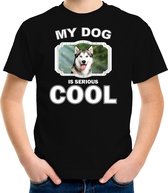 Husky honden t-shirt my dog is serious cool zwart - kinderen - Siberische huskys liefhebber cadeau shirt - kinderkleding / kleding 146/152