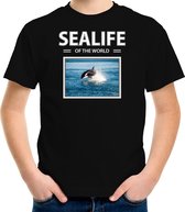 Dieren foto t-shirt Orka - zwart - kinderen - sealife of the world - cadeau shirt Orkas liefhebber - kinderkleding / kleding 134/140
