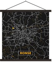 Posterhanger incl. Poster 120x120 cm - Schoolplaat - Goud - Ronse - Plattegrond - Stadskaart - Kaart - Textielposter - Zwarte latten - Plattegrond