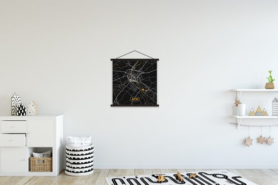Porte-affiche avec affiche - Affiche scolaire - Ath - Carte - Or - Carte - Plan de la ville - 40x40 cm - Lattes noires