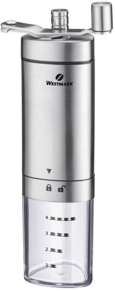 Westmark Handmatige koffiemolen met keramische molen, tot 4 kopjes koffie, met maataanduidingen, Brasilia, lengte: 20,5 cm, roestvrij staal/keramiek, 24902260
