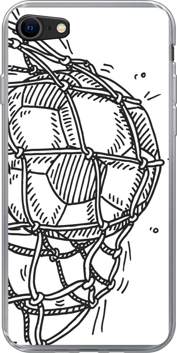 Telefoonhoesje Geschikt voor iPhone SE 2022 hoesje - Een illustratie van een voetbal die het doel ingeschoten is - Jongens - Meiden - Kinderen - Siliconen Telefoonhoesje Telefoonhoesje