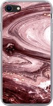 Geschikt voor iPhone SE 2022 hoesje - Marmer print - Goud - Roze - Siliconen Telefoonhoesje