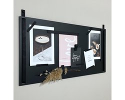 Magneetbord XL horizontaal 50x100 cm - ZWART leren banden - inclusief 10 leren magneet accessoires - Handles and more® (wandbord - magneetborden groot)