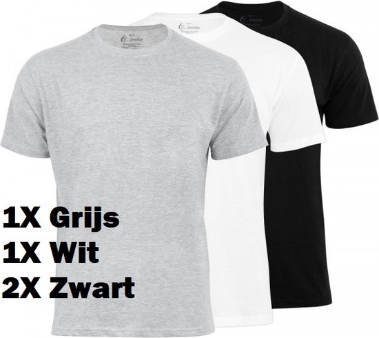 Doorweekt rekenkundig Hoge blootstelling 4 Effen T-Shirts - Mannen T-shirt met ronde hals - Duurzaam - Katoen - Zwart/Wit/Grijs...  | bol.com