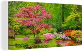Canvas - Schilderij - Bomen - Bloemen - Brug - Japan - Water - Natuur - Foto op canvas - Schilderijen op canvas - 40x20 cm - Wanddecoratie