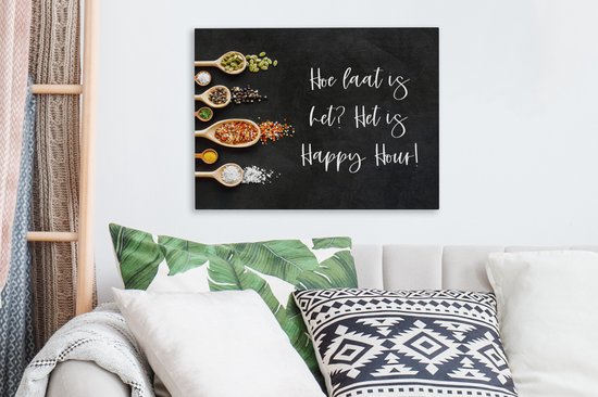 Tableau sur toile Quelle heure est-il ? C'est l' Happy Hour ! - Cuisine - Proverbes - Citations - Herbes - 40x30 cm - Décoration murale