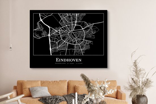Peinture sur Toile Carte - Eindhoven - Carte - Plan de Ville - 160x120 cm - Décoration murale XXL