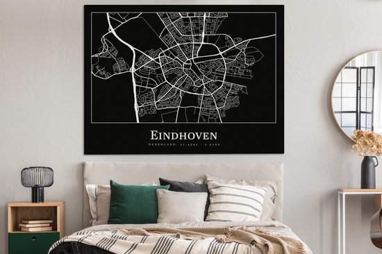 Peinture sur Toile Carte - Eindhoven - Carte - Plan de Ville - 160x120 cm - Décoration murale XXL