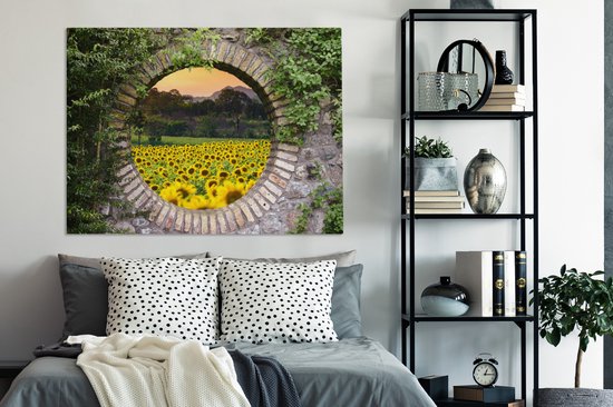 Tableau sur toile 120x90 cm - Décoration murale Vue - Fleurs - Tournesol - Décoration murale salon - Décoration chambre - Accessoires chambre - Peintures