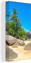 Canvas Schilderij Strand - Tropisch - Zee - Planten - 20x40 cm - Wanddecoratie