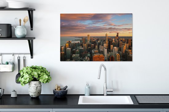 Toile Peinture Skyline - Ville - Nuages - Amérique - 90x60 cm - Décoration murale