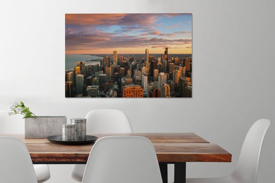 Toile Peinture Skyline - Ville - Nuages - Amérique - 90x60 cm - Décoration murale