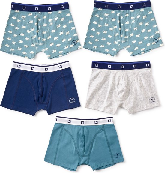 Little Label Ondergoed Jongens Maat 98-104/4Y - groenblauw, grijs, navy - IJsbeer - Boxershorts Jongens - Zachte BIO Katoen