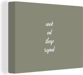 Canvas Schilderij Spreuken - Cook eat sleep repeat - Quotes - 120x90 cm - Wanddecoratie